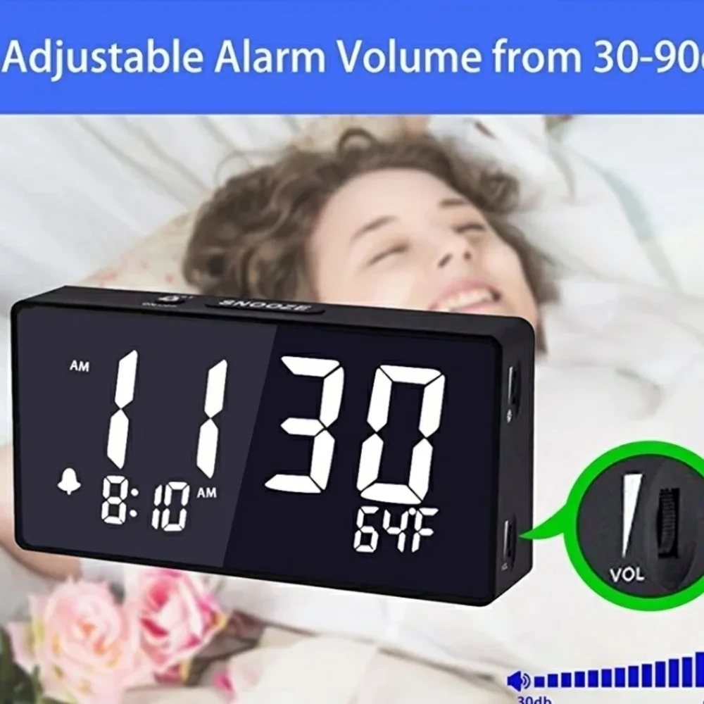 DUAL ALARM CLOCK NWT Digital 24HR USB Charger Large Display Dimmable